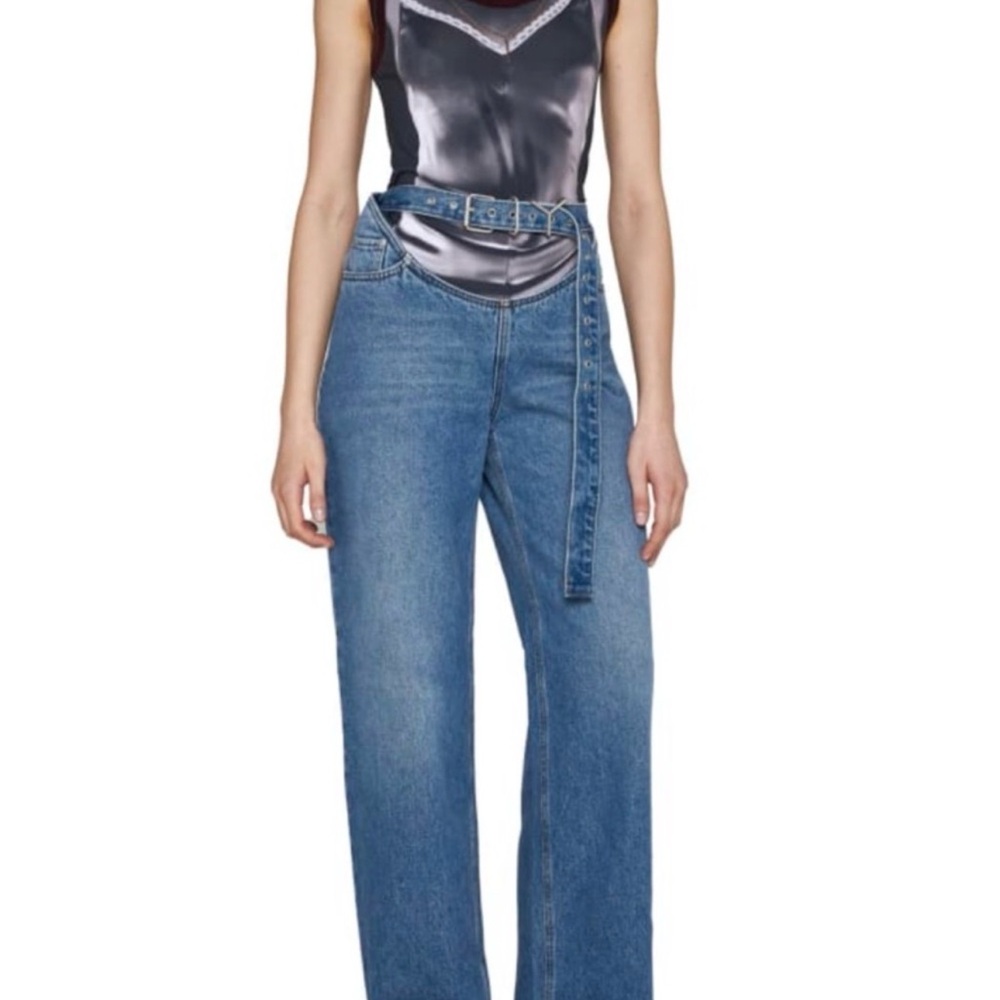 Y/Project Mid Blue High-Rise Women’s Jeans with Attached Belt